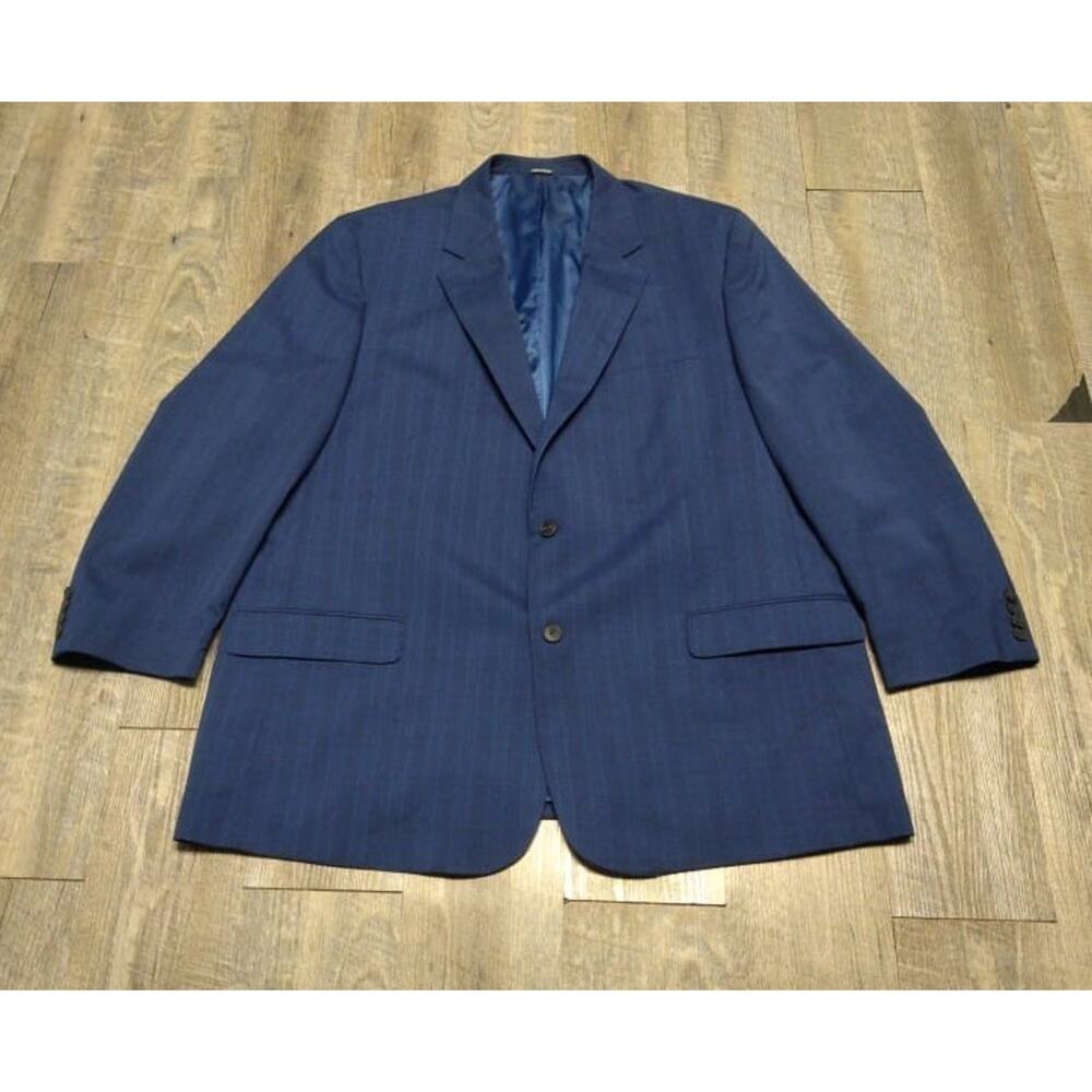 GS Perfect Fit Blazer Sport Coat Men's Size 52L Royal Blue Plaid Two Button EUC